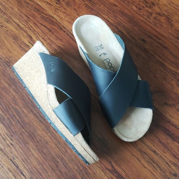 Birkenstock Papillio Black Crisscross Chic Edgy Feminine Platform Sandals 38 - Picture 1 of 6